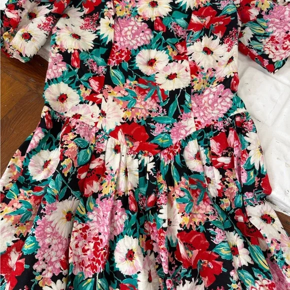 vintage floral puff sleeve midi dress - Picture 4 of 8